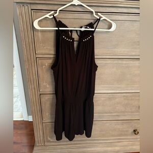 Michael Kors Black Sleeveless Romper with Gold Accents